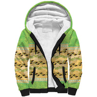 Hawaii Humuhumu Fish Maile Pikake Lei Sherpa Hoodie Tribal Tapa Green Version