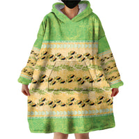 Hawaii Humuhumu Fish Maile Pikake Lei Wearable Blanket Hoodie Tribal Tapa Green Version