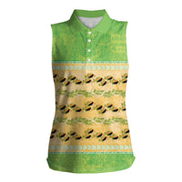 Hawaii Humuhumu Fish Maile Pikake Lei Women Sleeveless Polo Shirt Tribal Tapa Green Version