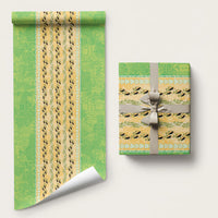Hawaii Humuhumu Fish Maile Pikake Lei Wrapping Paper Tribal Tapa Green Version