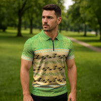 Hawaii Humuhumu Fish Maile Pikake Lei Zipper Polo Shirt Tribal Tapa Green Version