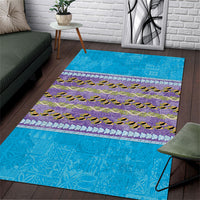 Hawaii Humuhumu Fish Maile Pikake Lei Area Rug Tribal Tapa Blue Version