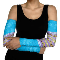 Hawaii Humuhumu Fish Maile Pikake Lei Arm Sleeves Tribal Tapa Blue Version