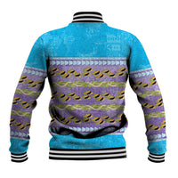 Hawaii Humuhumu Fish Maile Pikake Lei Baseball Jacket Tribal Tapa Blue Version