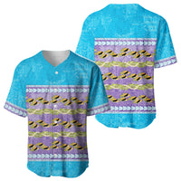 Hawaii Humuhumu Fish Maile Pikake Lei Baseball Jersey Tribal Tapa Blue Version
