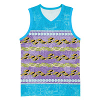Hawaii Humuhumu Fish Maile Pikake Lei Basketball Jersey Tribal Tapa Blue Version