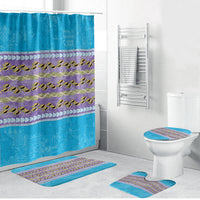 Hawaii Humuhumu Fish Maile Pikake Lei Bathroom Set Tribal Tapa Blue Version