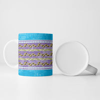 Hawaii Humuhumu Fish Maile Pikake Lei Ceramic Mug Tribal Tapa Blue Version