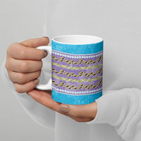 Hawaii Humuhumu Fish Maile Pikake Lei Ceramic Mug Tribal Tapa Blue Version