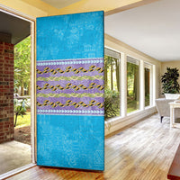 Hawaii Humuhumu Fish Maile Pikake Lei Door Cover Tribal Tapa Blue Version