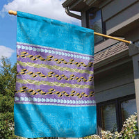 Hawaii Humuhumu Fish Maile Pikake Lei Garden Flag Tribal Tapa Blue Version