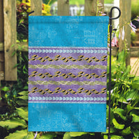 Hawaii Humuhumu Fish Maile Pikake Lei Garden Flag Tribal Tapa Blue Version