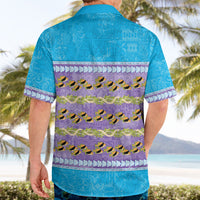 Hawaii Humuhumu Fish Maile Pikake Lei Hawaiian Shirt Tribal Tapa Blue Version