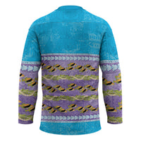 Hawaii Humuhumu Fish Maile Pikake Lei Hockey Jersey Tribal Tapa Blue Version