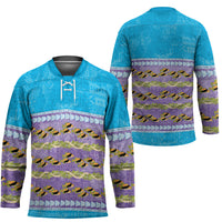 Hawaii Humuhumu Fish Maile Pikake Lei Hockey Jersey Tribal Tapa Blue Version