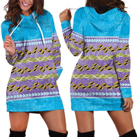 Hawaii Humuhumu Fish Maile Pikake Lei Hoodie Dress Tribal Tapa Blue Version