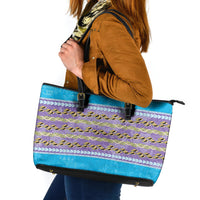 Hawaii Humuhumu Fish Maile Pikake Lei Leather Tote Bag Tribal Tapa Blue Version