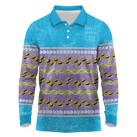 Hawaii Humuhumu Fish Maile Pikake Lei Long Sleeve Polo Shirt Tribal Tapa Blue Version
