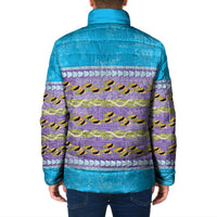 Hawaii Humuhumu Fish Maile Pikake Lei Padded Jacket Tribal Tapa Blue Version