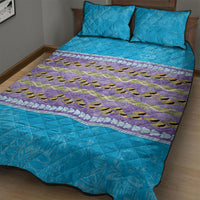 Hawaii Humuhumu Fish Maile Pikake Lei Quilt Bed Set Tribal Tapa Blue Version