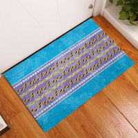 Hawaii Humuhumu Fish Maile Pikake Lei Rubber Doormat Tribal Tapa Blue Version