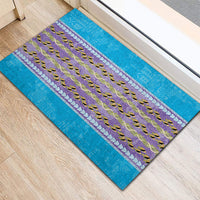 Hawaii Humuhumu Fish Maile Pikake Lei Rubber Doormat Tribal Tapa Blue Version