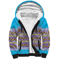 Hawaii Humuhumu Fish Maile Pikake Lei Sherpa Hoodie Tribal Tapa Blue Version