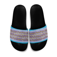 Hawaii Humuhumu Fish Maile Pikake Lei Slide Sandals Tribal Tapa Blue Version