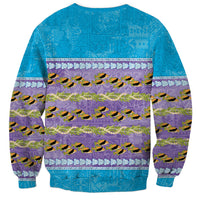 Hawaii Humuhumu Fish Maile Pikake Lei Sweatshirt Tribal Tapa Blue Version