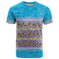 Hawaii Humuhumu Fish Maile Pikake Lei T Shirt Tribal Tapa Blue Version