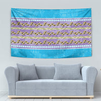 Hawaii Humuhumu Fish Maile Pikake Lei Tapestry Tribal Tapa Blue Version