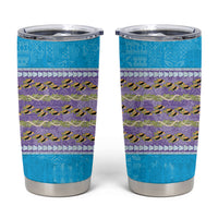 Hawaii Humuhumu Fish Maile Pikake Lei Tumbler Cup Tribal Tapa Blue Version