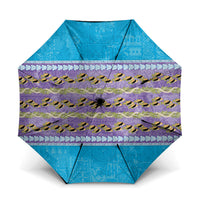 Hawaii Humuhumu Fish Maile Pikake Lei Umbrella Tribal Tapa Blue Version