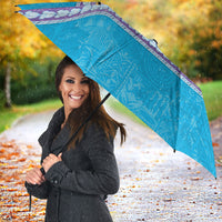 Hawaii Humuhumu Fish Maile Pikake Lei Umbrella Tribal Tapa Blue Version