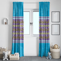 Hawaii Humuhumu Fish Maile Pikake Lei Window Curtain Tribal Tapa Blue Version