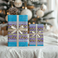 Hawaii Humuhumu Fish Maile Pikake Lei Wrapping Paper Tribal Tapa Blue Version