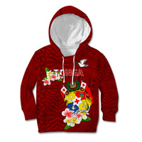 Personalized Tonga Kid Hoodie Coat Of Arms Plumeria With Ngatu Pattern LT05 Hoodie Red - Polynesian Pride