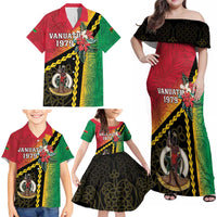 Happy Vanuatu Constitution Day Family Matching Off Shoulder Maxi Dress and Hawaiian Shirt Flag Style With Sand Drawing Pattern LT05 - Polynesian Pride