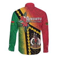 Happy Vanuatu Constitution Day Long Sleeve Button Shirt Flag Style With Sand Drawing Pattern