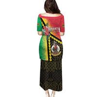 Happy Vanuatu Constitution Day Puletasi Flag Style With Sand Drawing Pattern