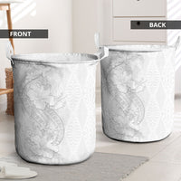 Tokelau White Sunday Laundry Basket Elegant Hibiscus Polynesian Tribal Pattern
