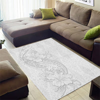Tokelau White Sunday Area Rug Elegant Hibiscus Polynesian Tribal Pattern
