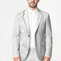 Tokelau White Sunday Blazer Elegant Hibiscus Polynesian Tribal Pattern