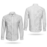 Tokelau White Sunday Couples Matching Puletasi and Long Sleeve Button Shirt Elegant Hibiscus Polynesian Tribal Pattern