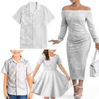 Tokelau White Sunday Family Matching Off The Shoulder Long Sleeve Dress and Hawaiian Shirt Elegant Hibiscus Polynesian Tribal Pattern