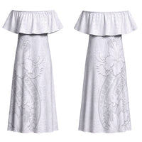 Tokelau White Sunday Family Matching Off Shoulder Maxi Dress and Hawaiian Shirt Elegant Hibiscus Polynesian Tribal Pattern