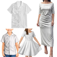 Tokelau White Sunday Family Matching Puletasi and Hawaiian Shirt Elegant Hibiscus Polynesian Tribal Pattern