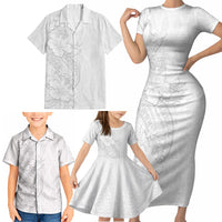 Tokelau White Sunday Family Matching Short Sleeve Bodycon Dress and Hawaiian Shirt Elegant Hibiscus Polynesian Tribal Pattern