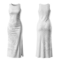 Tokelau White Sunday Family Matching Tank Maxi Dress and Hawaiian Shirt Elegant Hibiscus Polynesian Tribal Pattern
