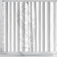 Tokelau White Sunday Shower Curtain Elegant Hibiscus Polynesian Tribal Pattern